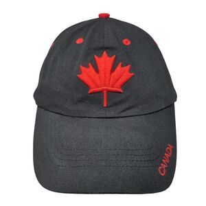 Canada Strapback Hat Black One Size Adjustable Embroidered Patriotic 6 Panel